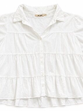 Mi Ami White Button Front Ruffle Crop Top Size Large